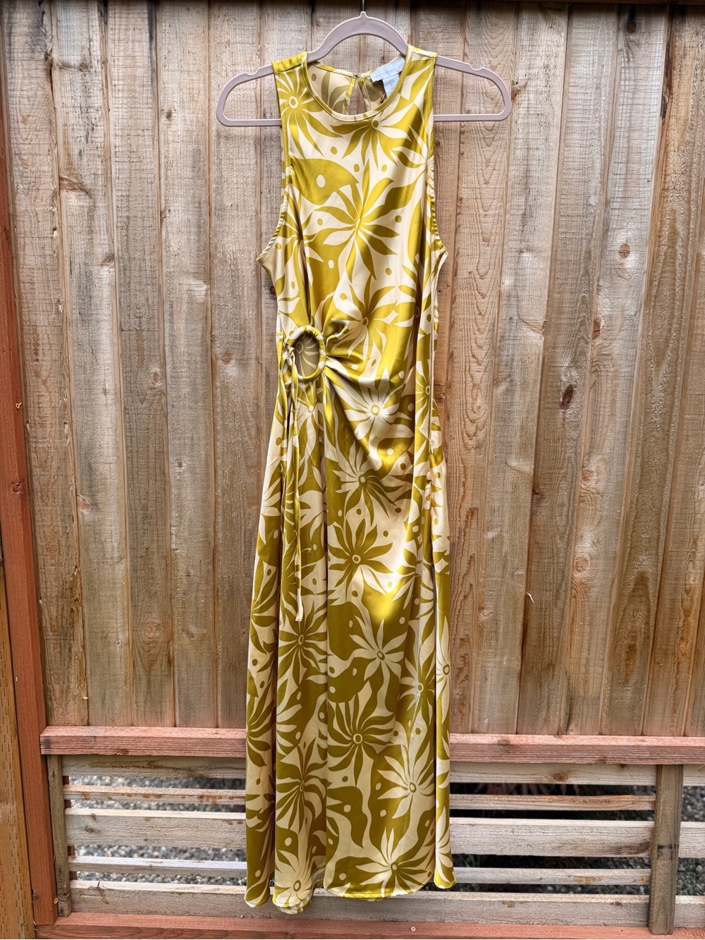 House of Harlow 1960 Olive and Cream Maxi Dress with Side Ring